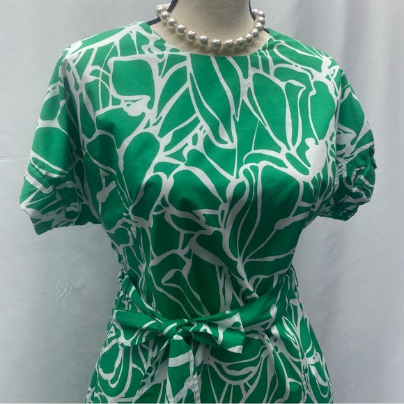 Banana Republic Midi Dress SM Belt Pockets Lined Zip Closure Green Floral - Picture 6 of 14